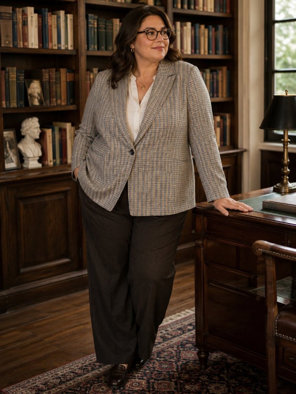 TALBOTS Wool Blend Houndstooth Blazer Plus Size Quiet Luxury Academia Old Money